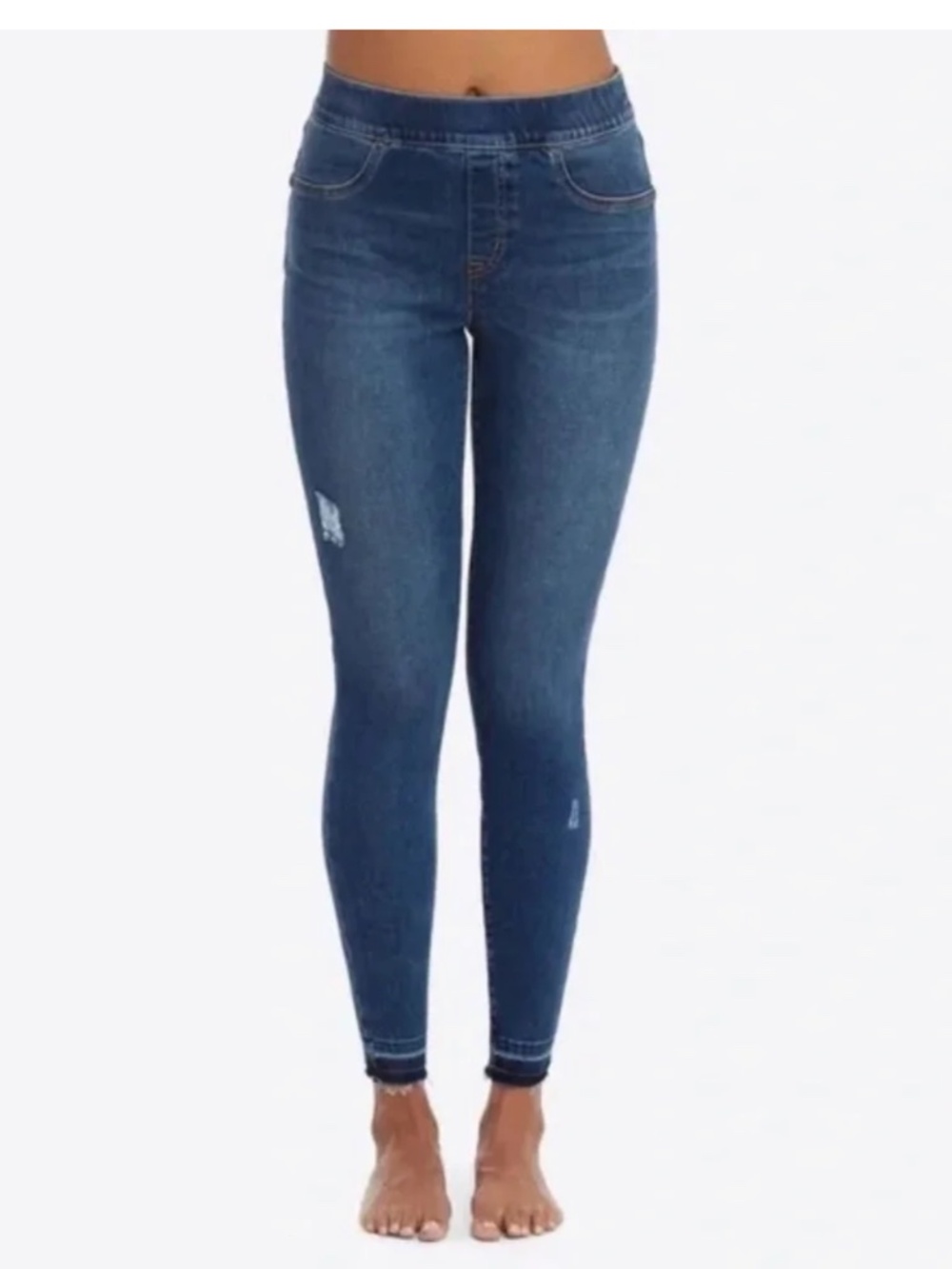 SPANX Pull On Stretch Distressed Raw Hem Skinny Jeans Size Large